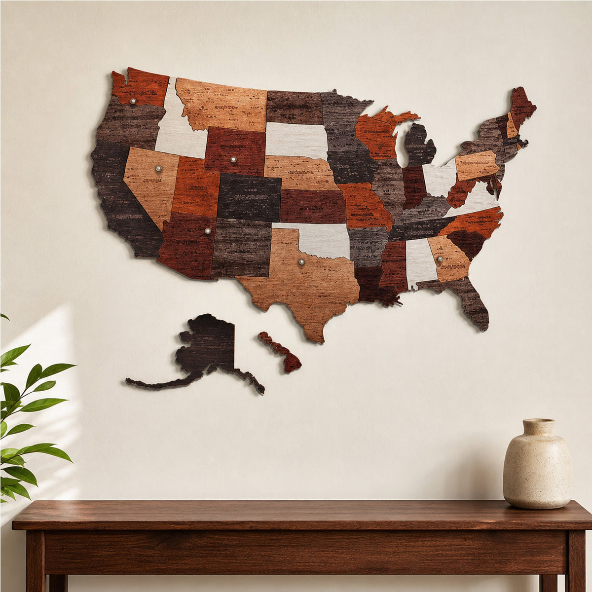 3D Wooden USA Travel Map Wall Art with Star Markers