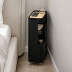 Slim Rolling Side Table with Touch Light and Storage