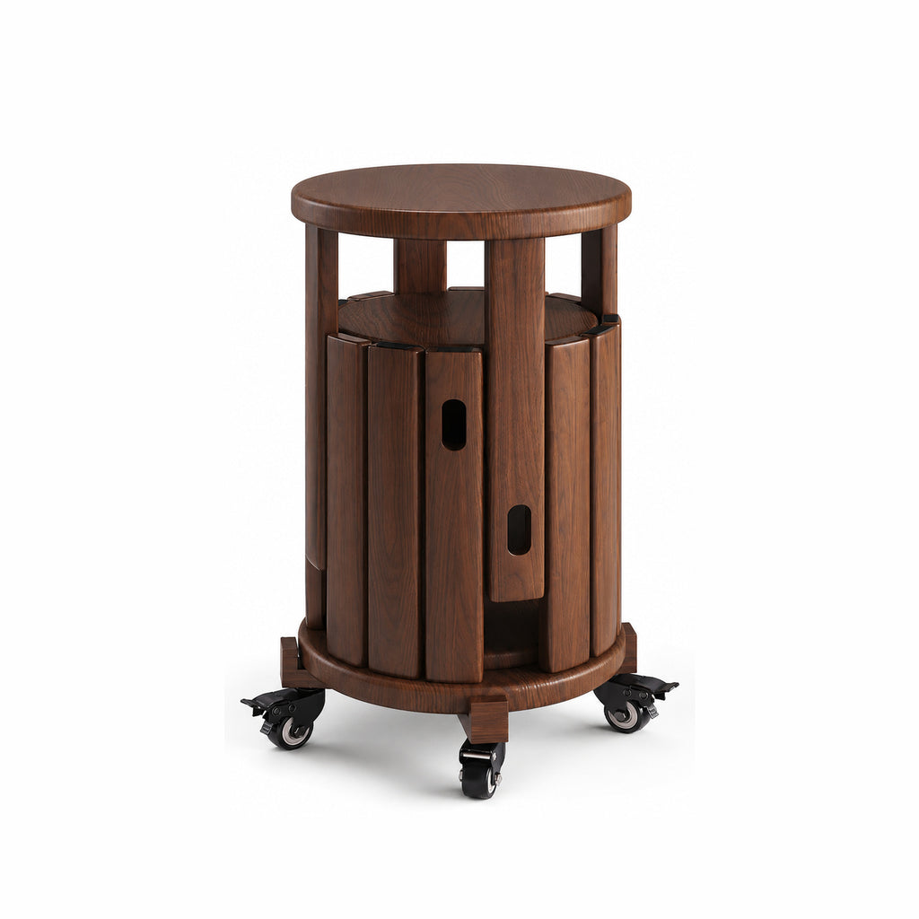 Space-Saving Nesting Stool Set with Rolling Side Table