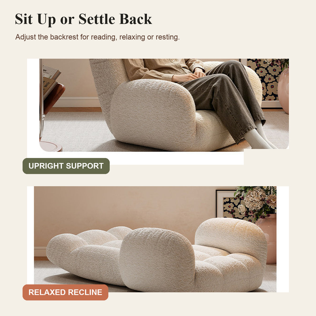 Adjustable Sherpa Floor Lounge Chair with Headrest