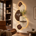 Modern Digital Wall Clock with Shelf, Vase & Backlight