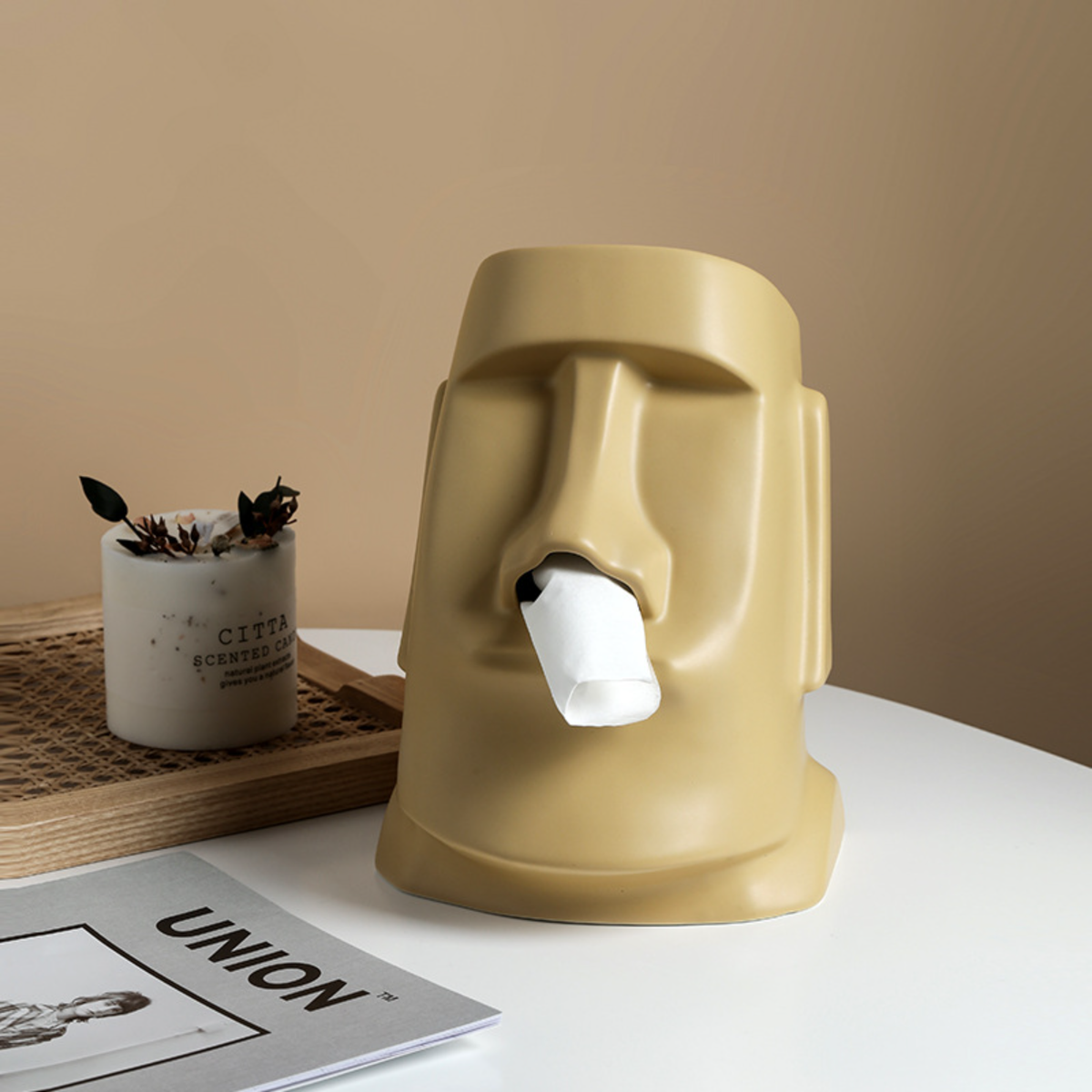 Sculptural Ceramic Tissue Box Cover | Decorative Face Tissue Holder