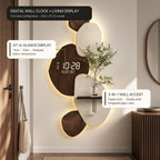 Modern Digital Wall Clock with Shelf, Vase & Backlight