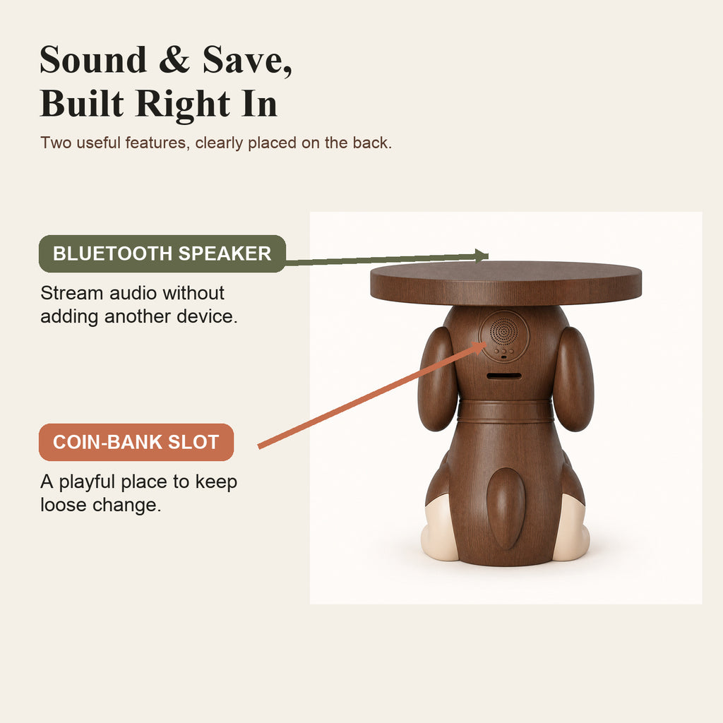 Dog-Shaped Side Table with Bluetooth Speaker & Coin Bank