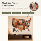 3D Wooden USA Travel Map Wall Art with Star Markers