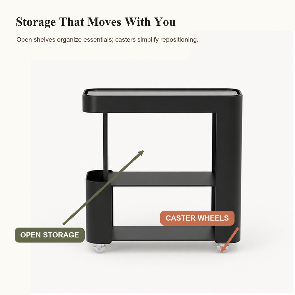 Slim Rolling Side Table with Touch Light and Storage