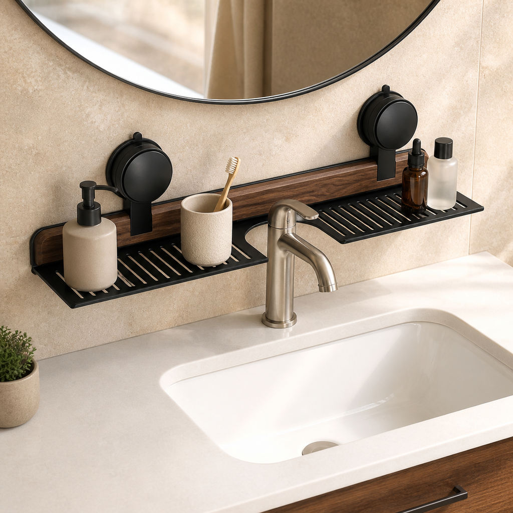 No-Drill Suction Bathroom Sink Shelf with Drainage