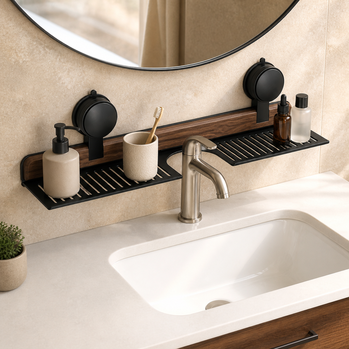 No-Drill Suction Bathroom Sink Shelf with Drainage