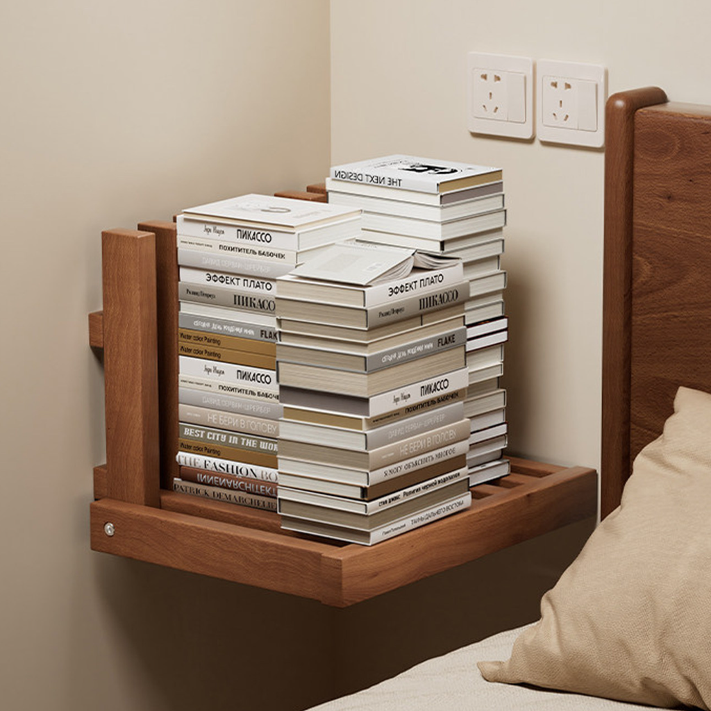 FoldAway Wall-Mounted Wood Shelf | Folding Bedside Table for Small Spaces