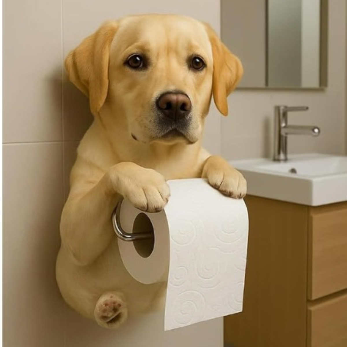 Paws & Roll Dog Toilet Paper Holder | Wall-Mounted Resin Bathroom Decor