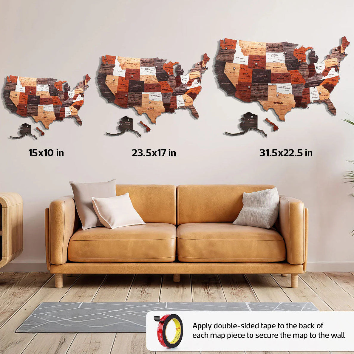 3D Wooden USA Travel Map Wall Art with Star Markers