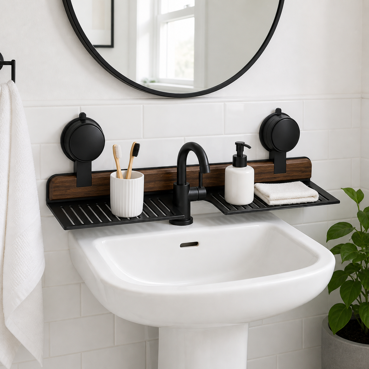 No-Drill Suction Bathroom Sink Shelf with Drainage