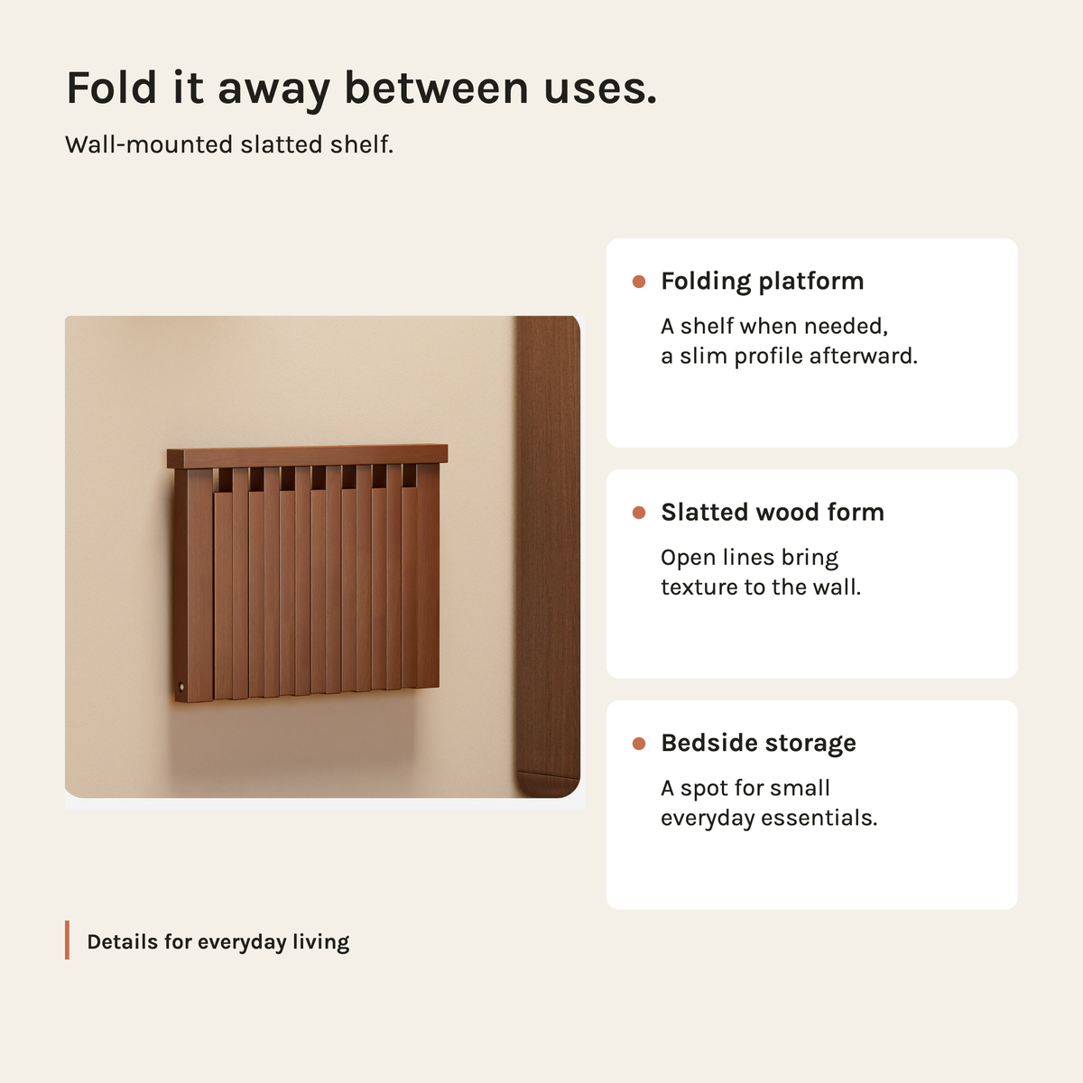 FoldAway Wall-Mounted Wood Shelf | Folding Bedside Table for Small Spaces