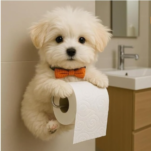 Paws & Roll Dog Toilet Paper Holder | Wall-Mounted Resin Bathroom Decor