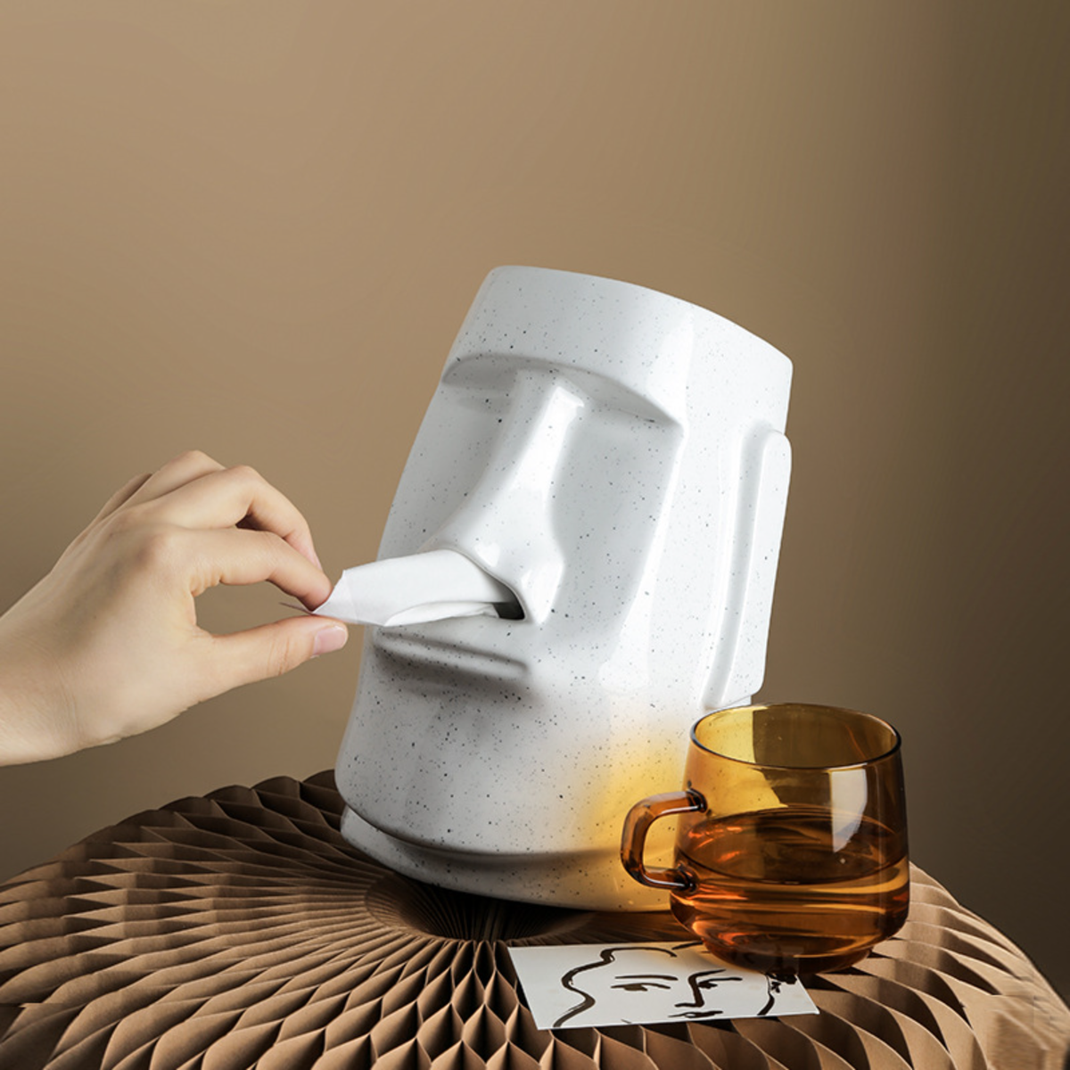 Sculptural Ceramic Tissue Box Cover | Decorative Face Tissue Holder