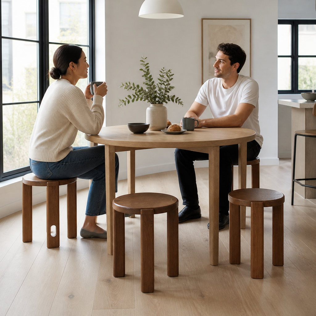 Space-Saving Nesting Stool Set with Rolling Side Table
