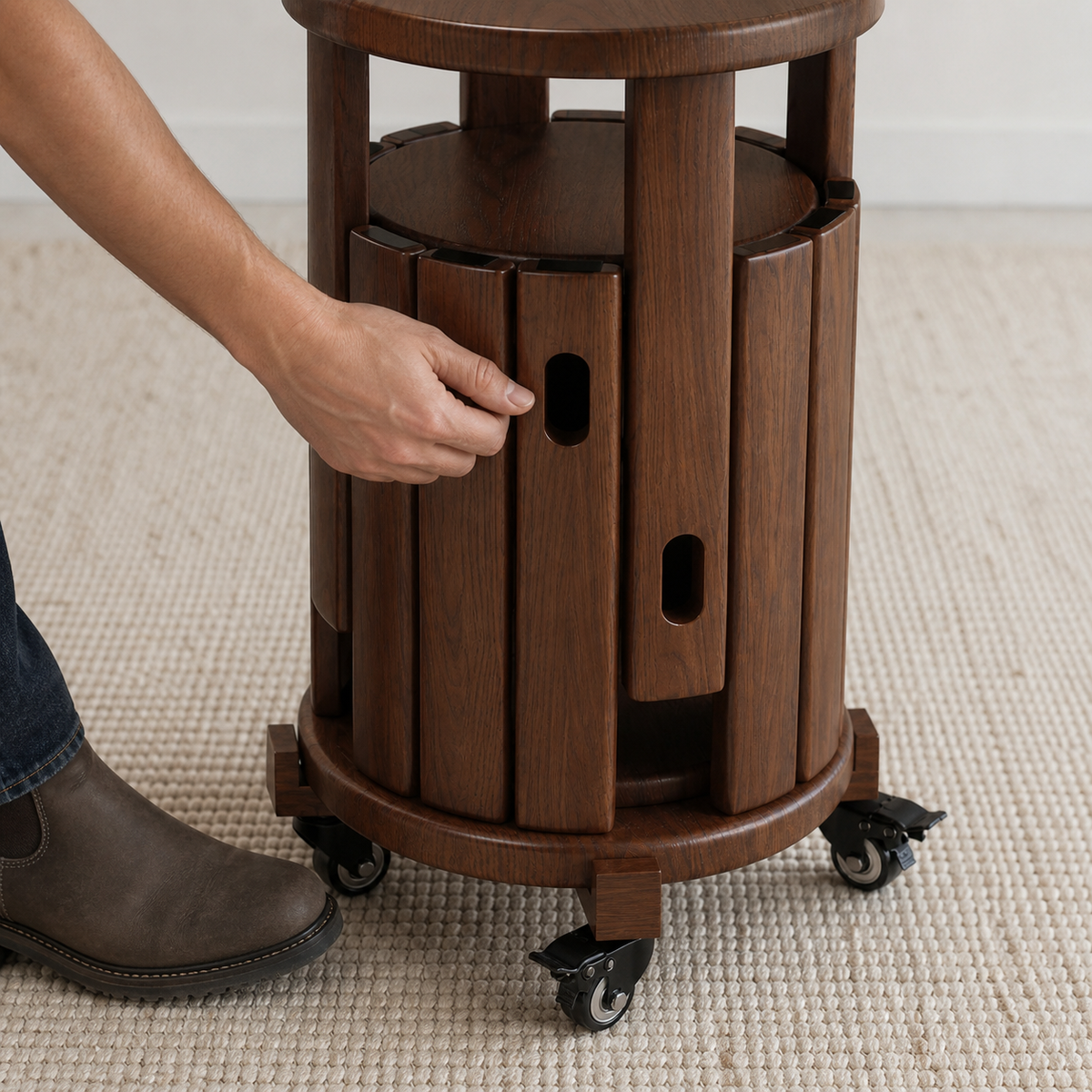 Space-Saving Nesting Stool Set with Rolling Side Table