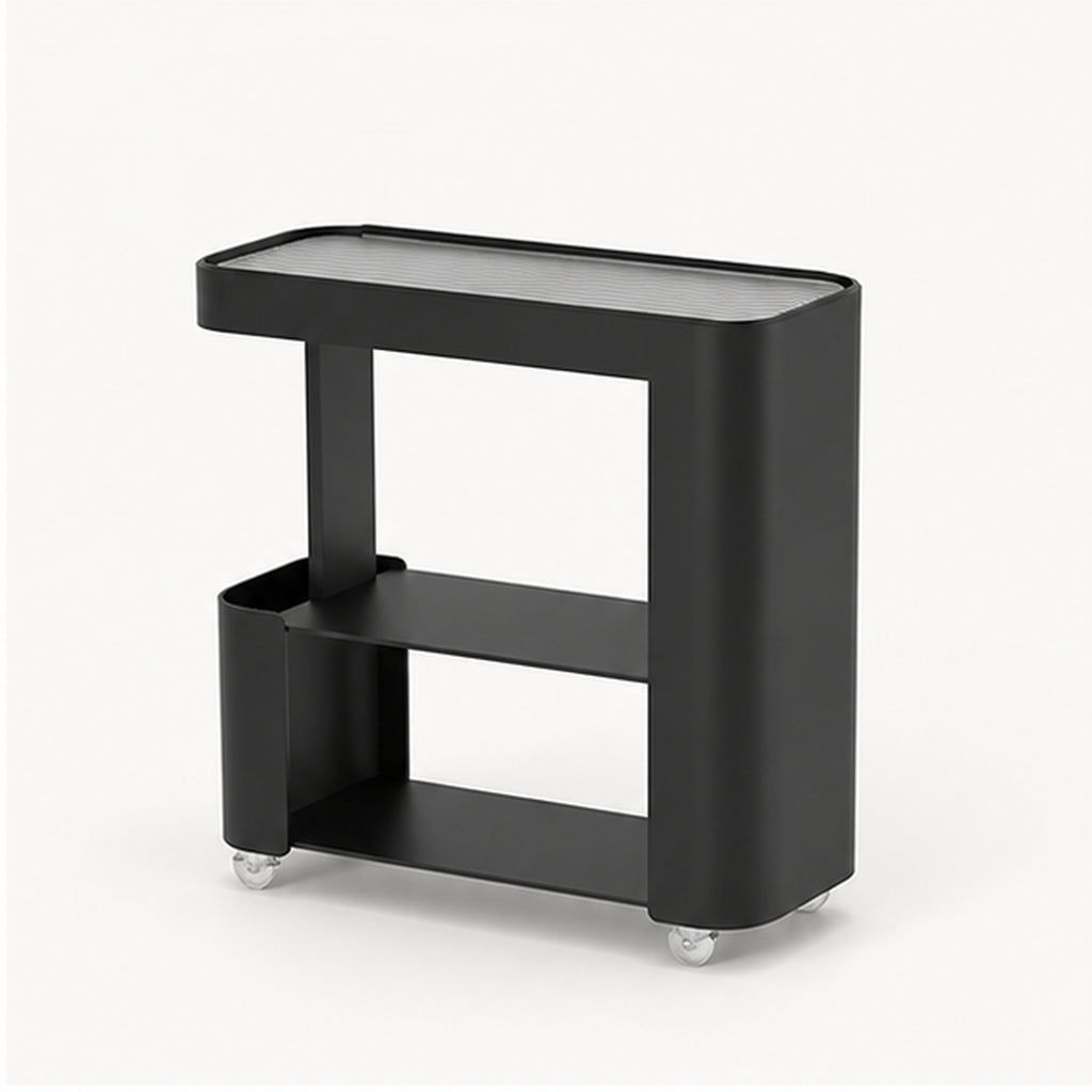 Slim Rolling Side Table with Touch Light and Storage