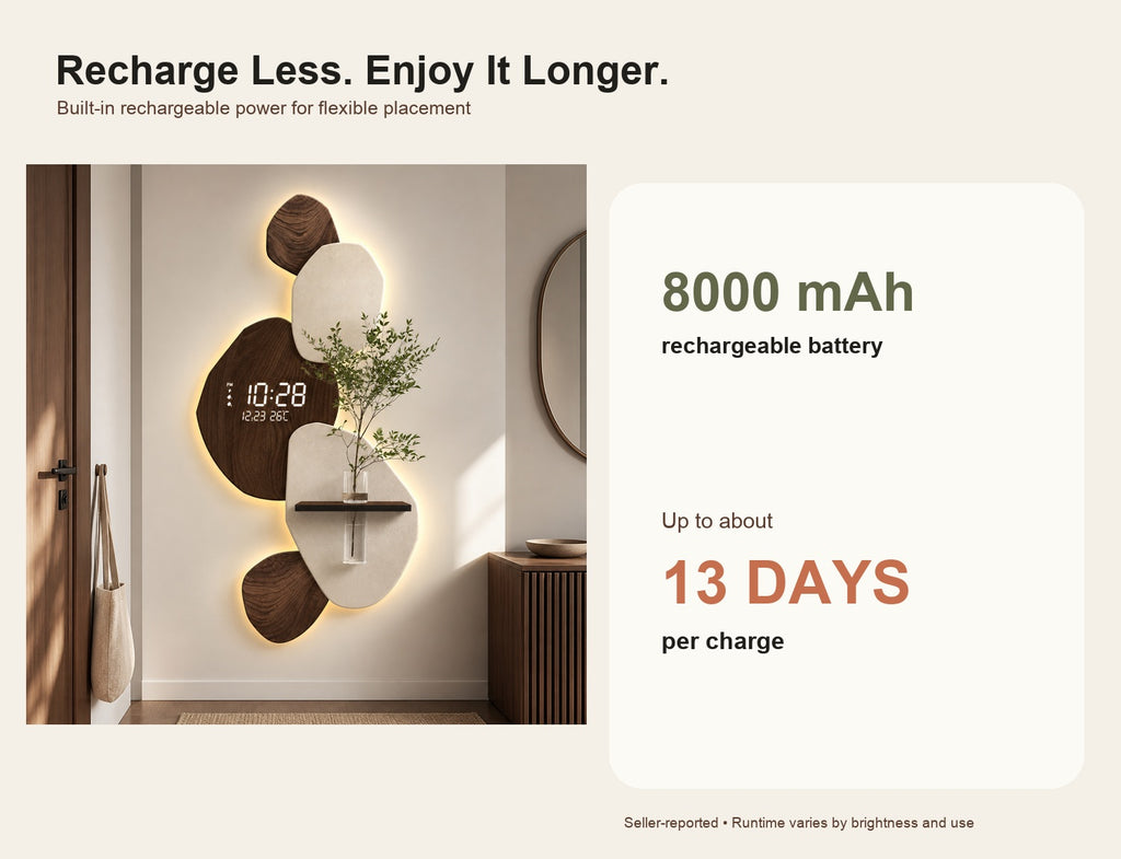Modern Digital Wall Clock with Shelf, Vase & Backlight