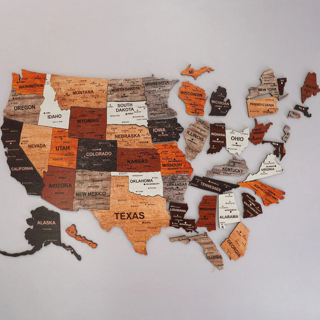 3D Wooden USA Travel Map Wall Art with Star Markers