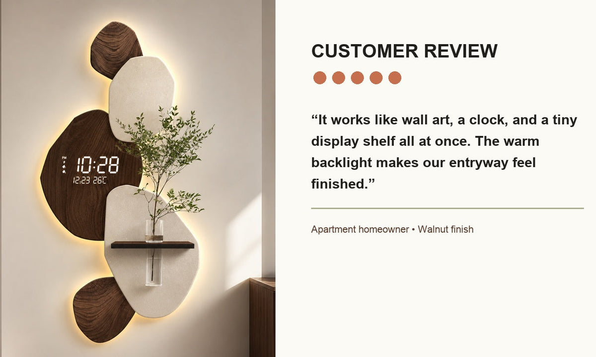 Modern Digital Wall Clock with Shelf, Vase & Backlight