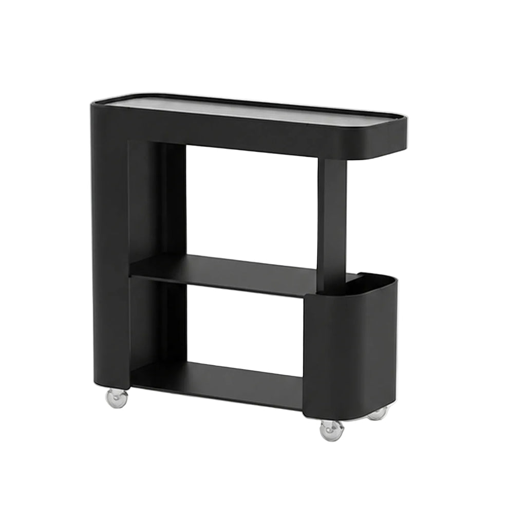 Slim Rolling Side Table with Touch Light and Storage