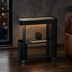 Slim Rolling Side Table with Touch Light and Storage