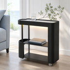 Slim Rolling Side Table with Touch Light and Storage