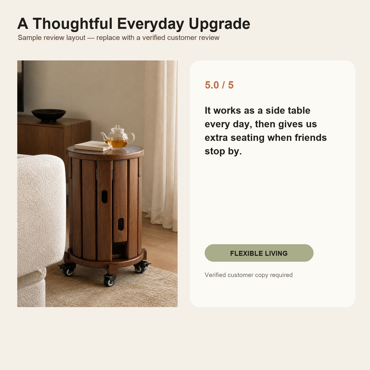 Space-Saving Nesting Stool Set with Rolling Side Table