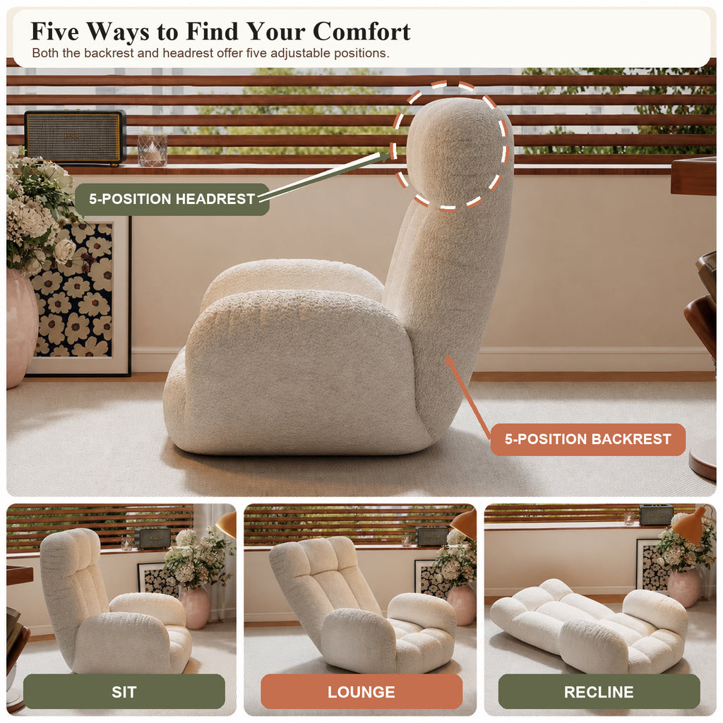 Adjustable Sherpa Floor Lounge Chair with Headrest