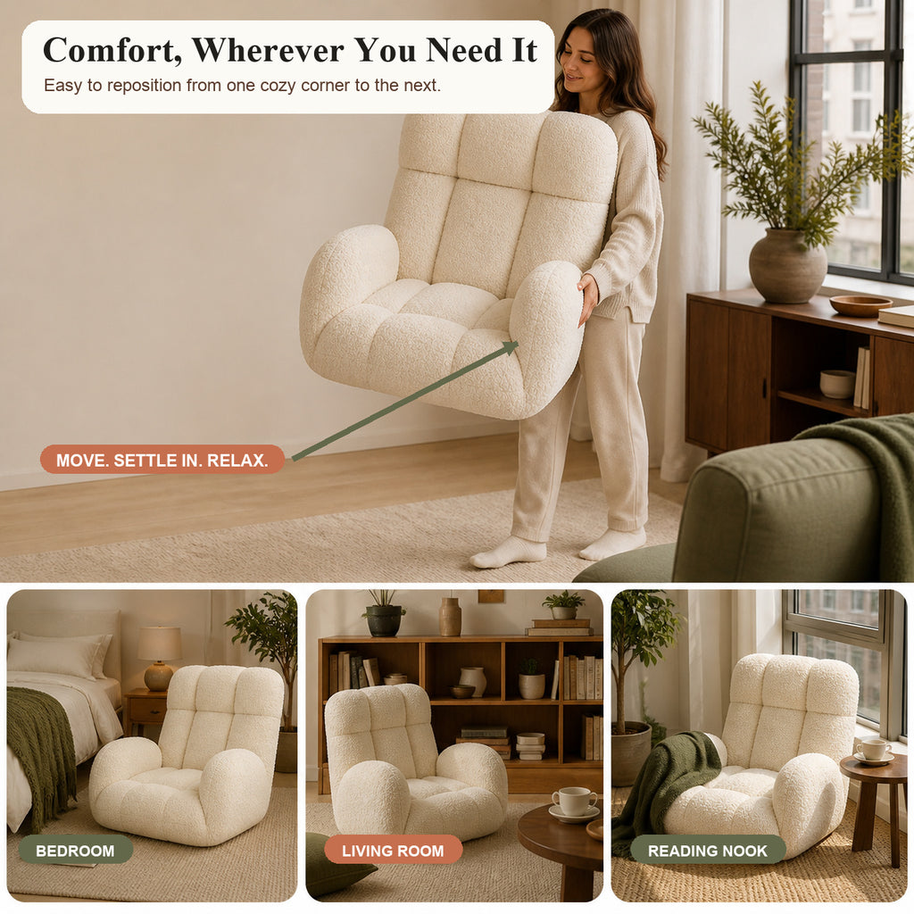 Adjustable Sherpa Floor Lounge Chair with Headrest