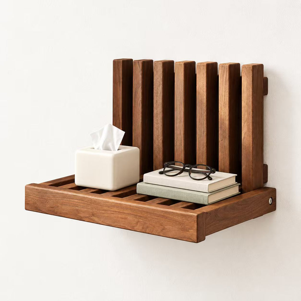 FoldAway Wall-Mounted Wood Shelf | Folding Bedside Table for Small Spaces