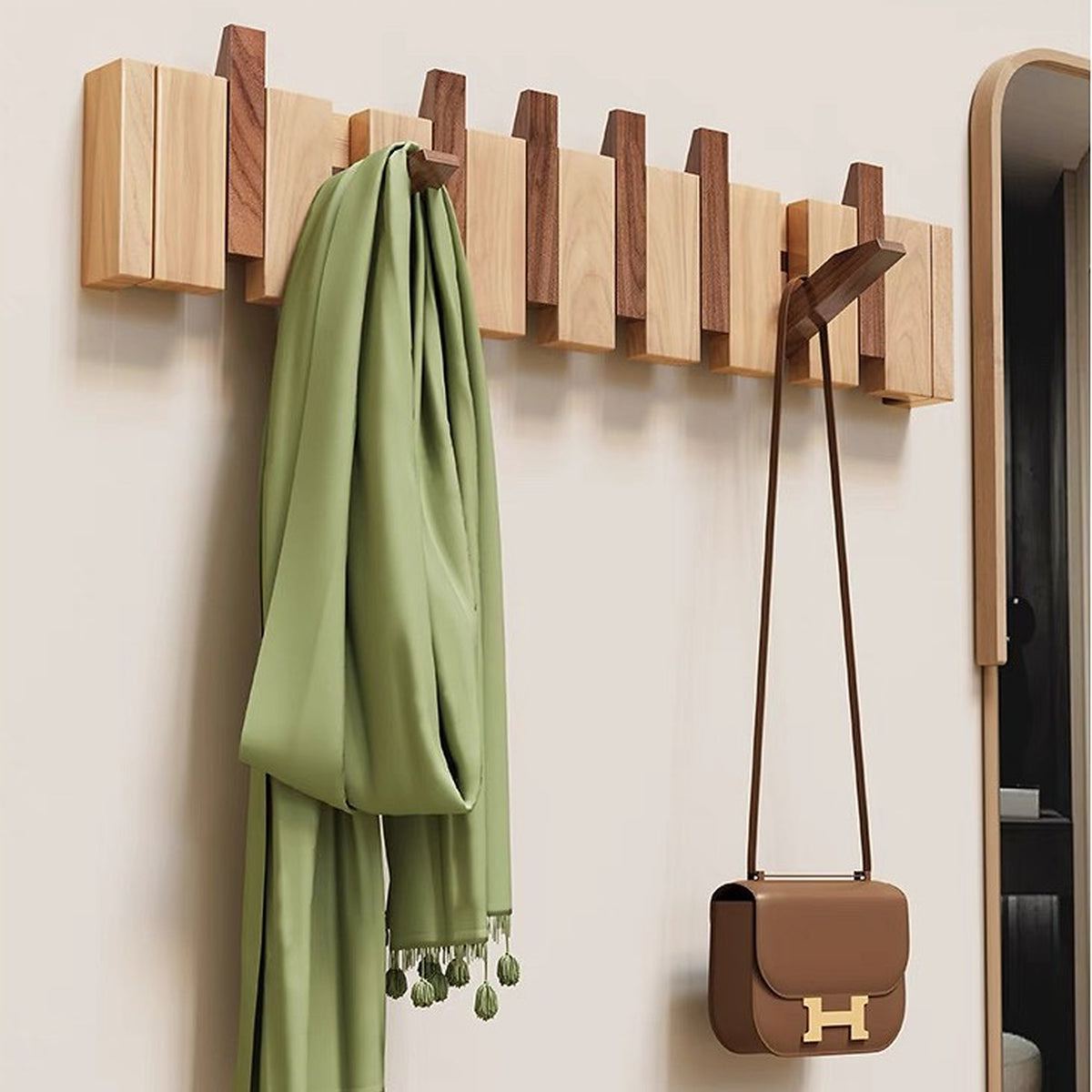 FoldArt Wooden Wall-Mounted Coat Rack with Folding Hooks