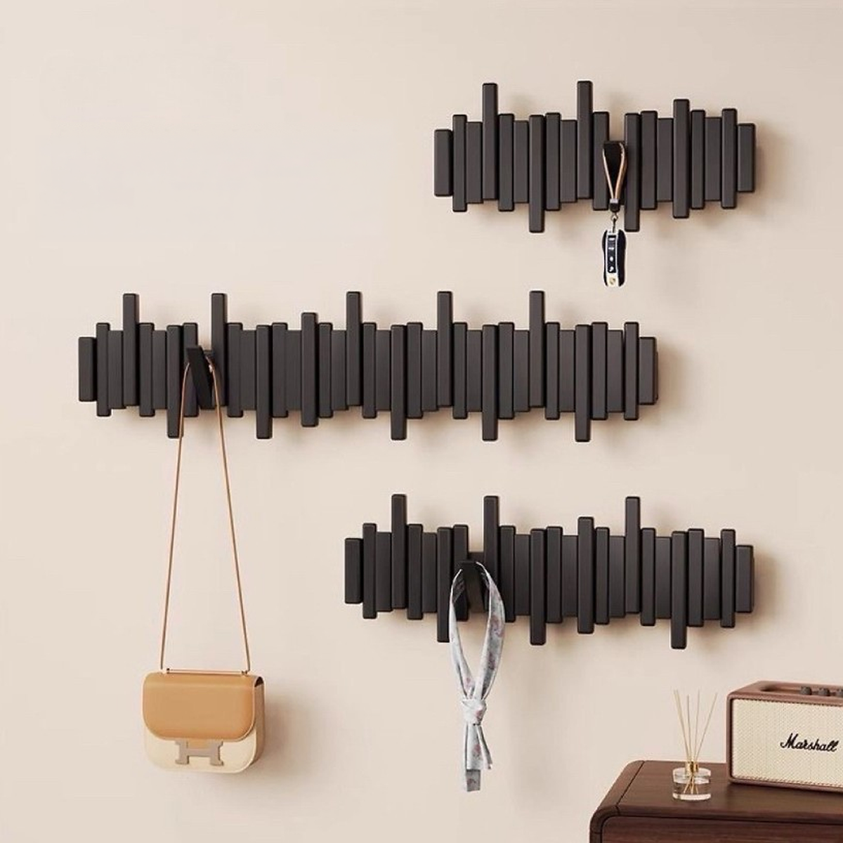 FoldArt Wooden Wall-Mounted Coat Rack with Folding Hooks
