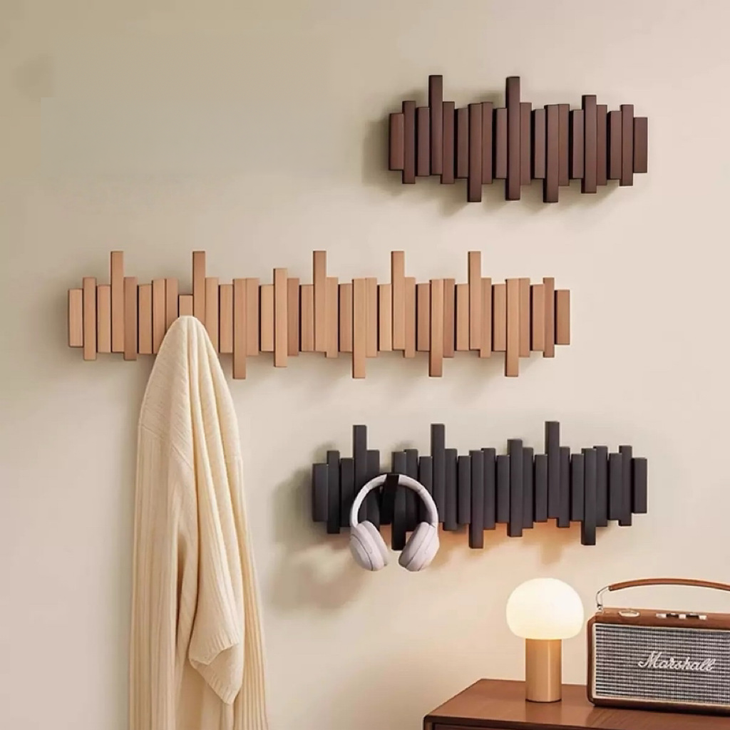 FoldArt Wooden Wall-Mounted Coat Rack with Folding Hooks