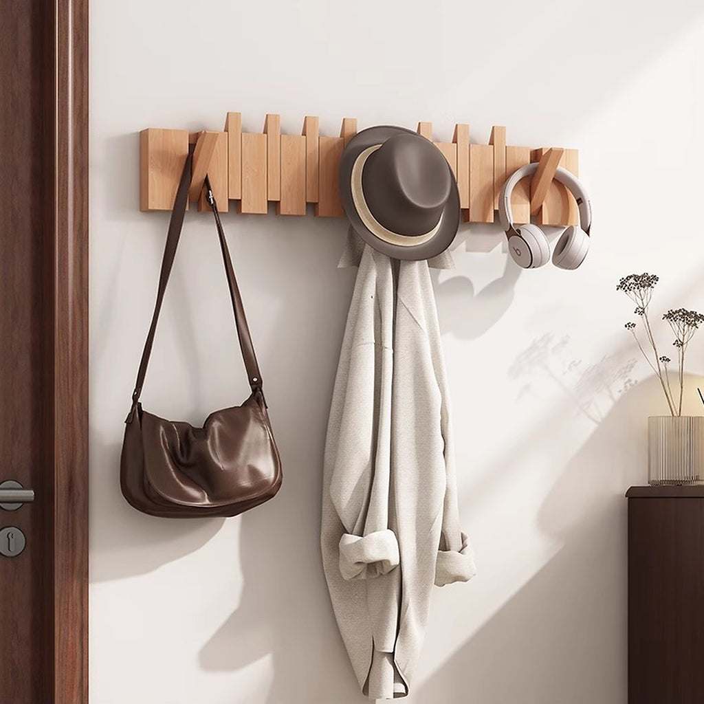 FoldArt Wooden Wall-Mounted Coat Rack with Folding Hooks