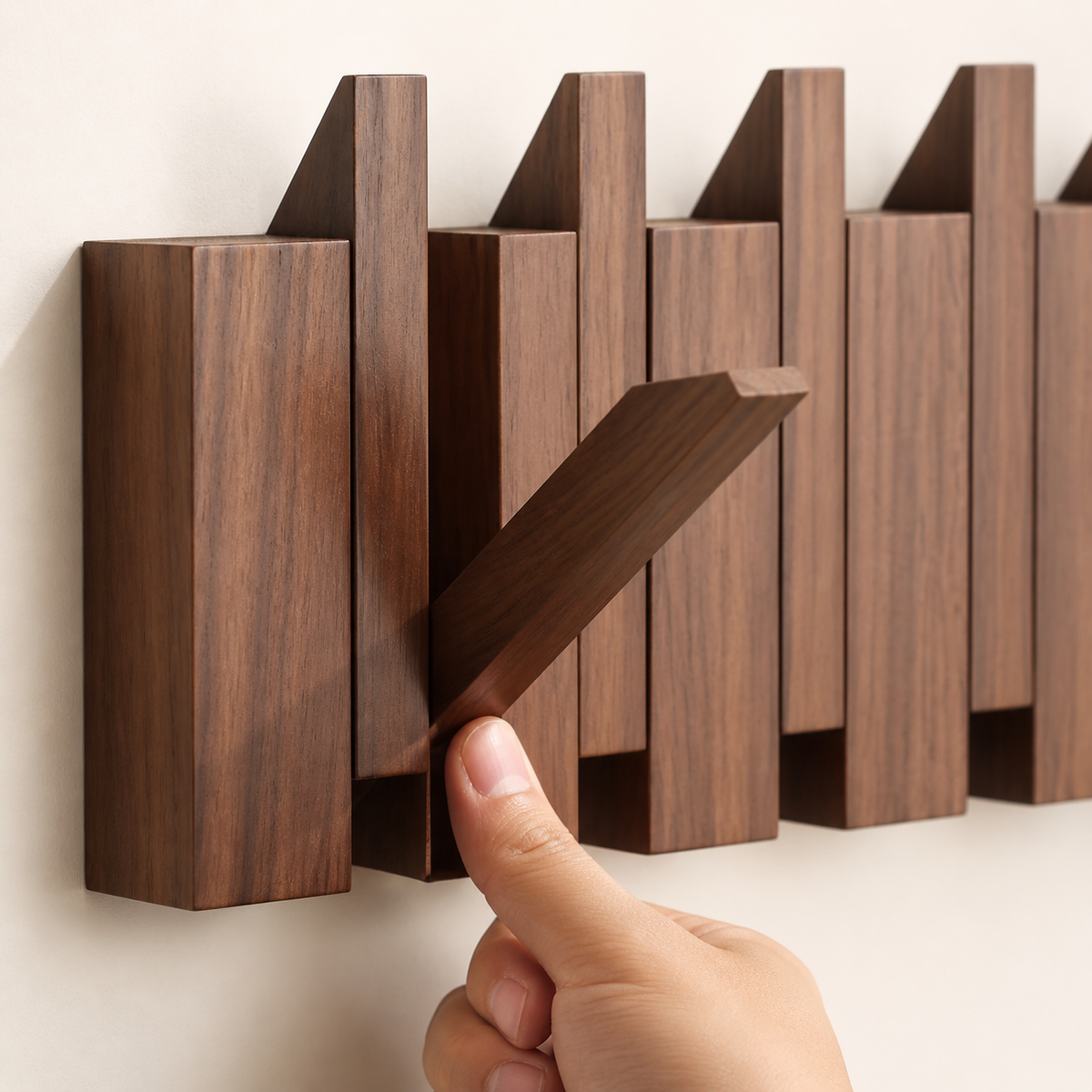 FoldArt Wooden Wall-Mounted Coat Rack with Folding Hooks
