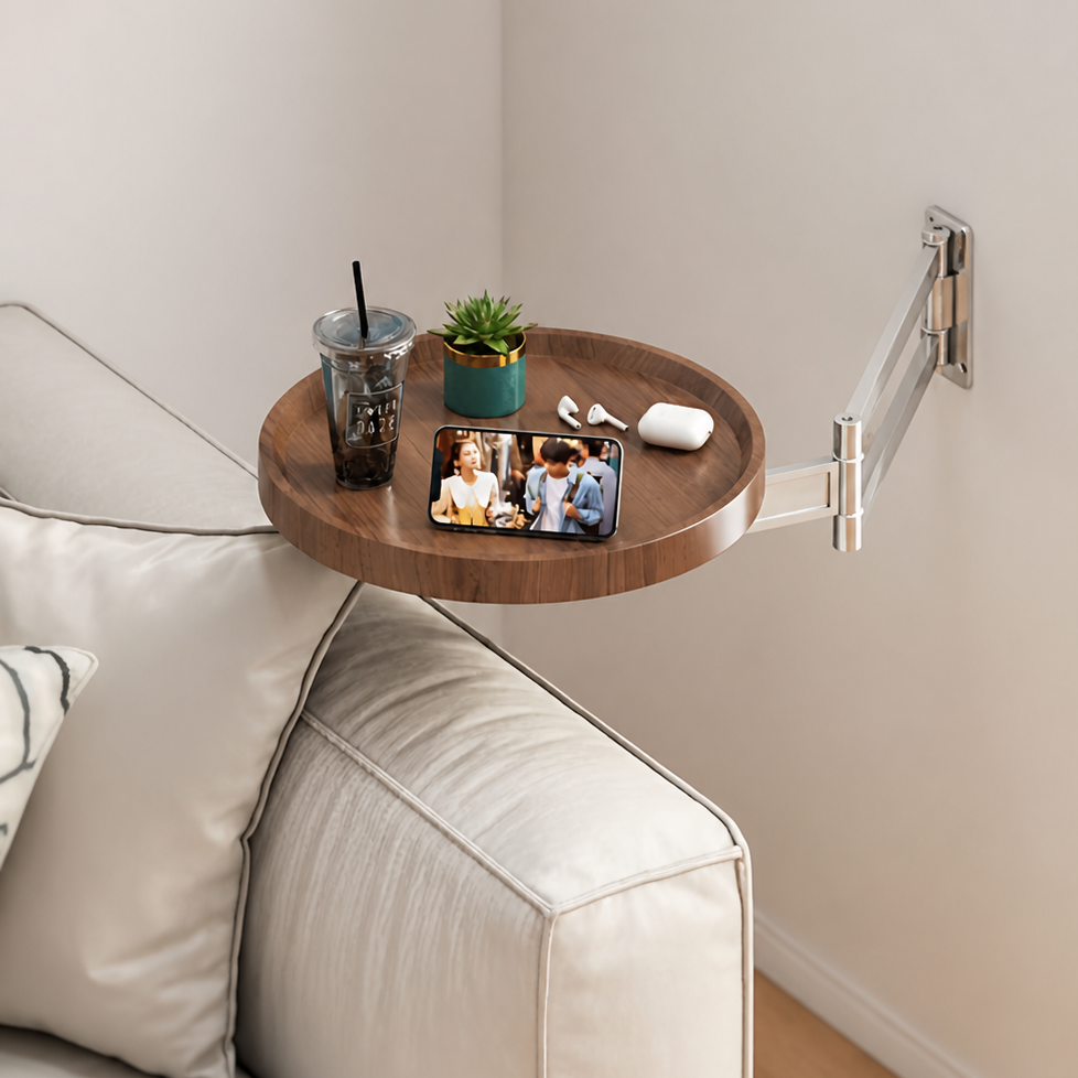 Foldable Wall-Mounted Bedside Tray with Swivel Arm