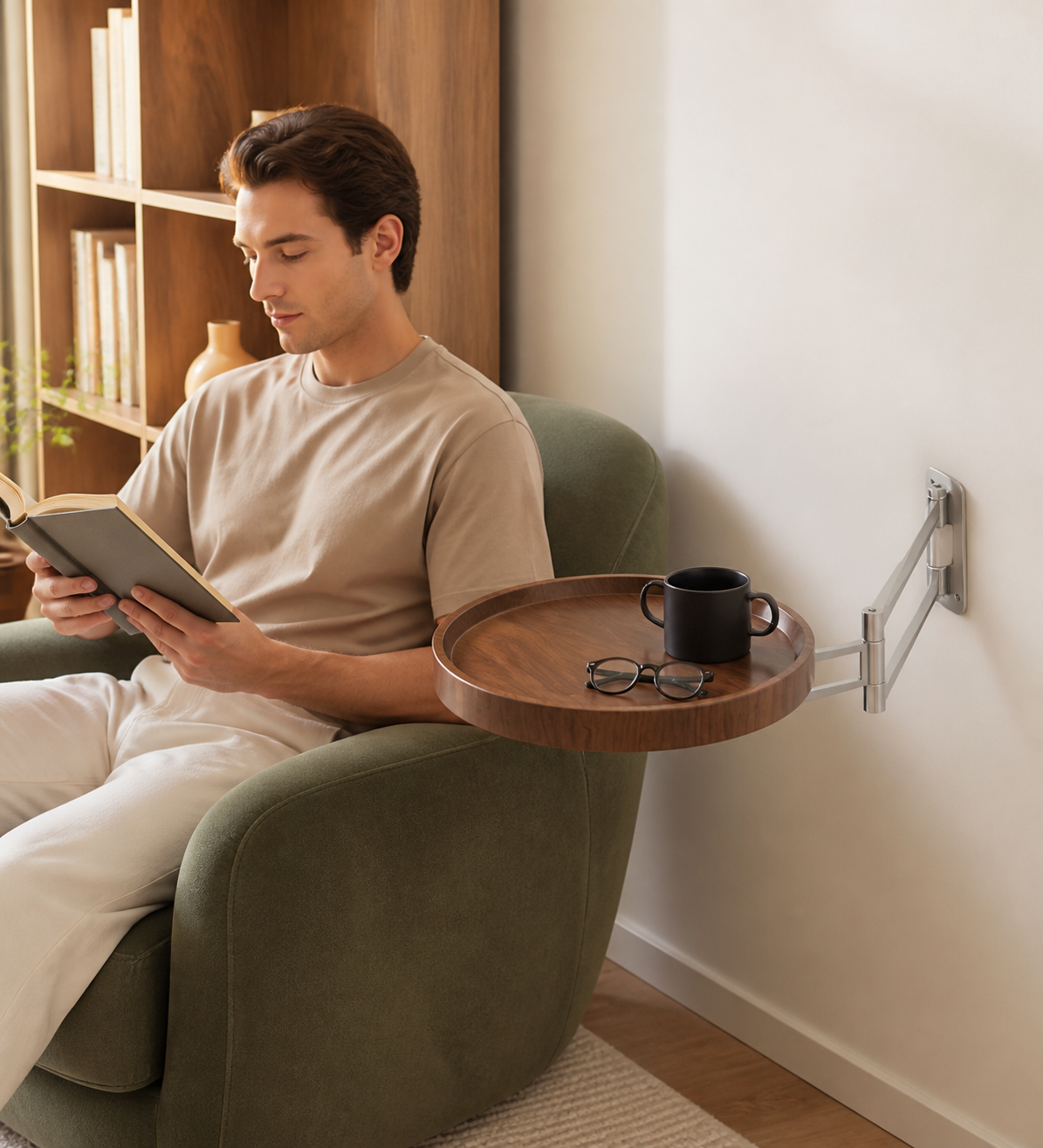 Foldable Wall-Mounted Bedside Tray with Swivel Arm