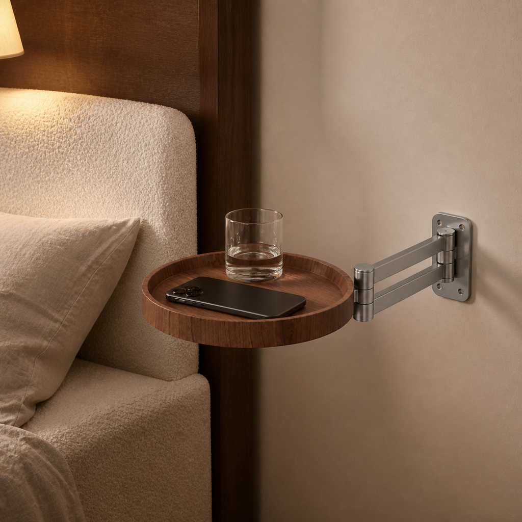 Foldable Wall-Mounted Bedside Tray with Swivel Arm