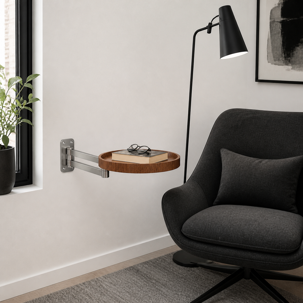 Foldable Wall-Mounted Bedside Tray with Swivel Arm