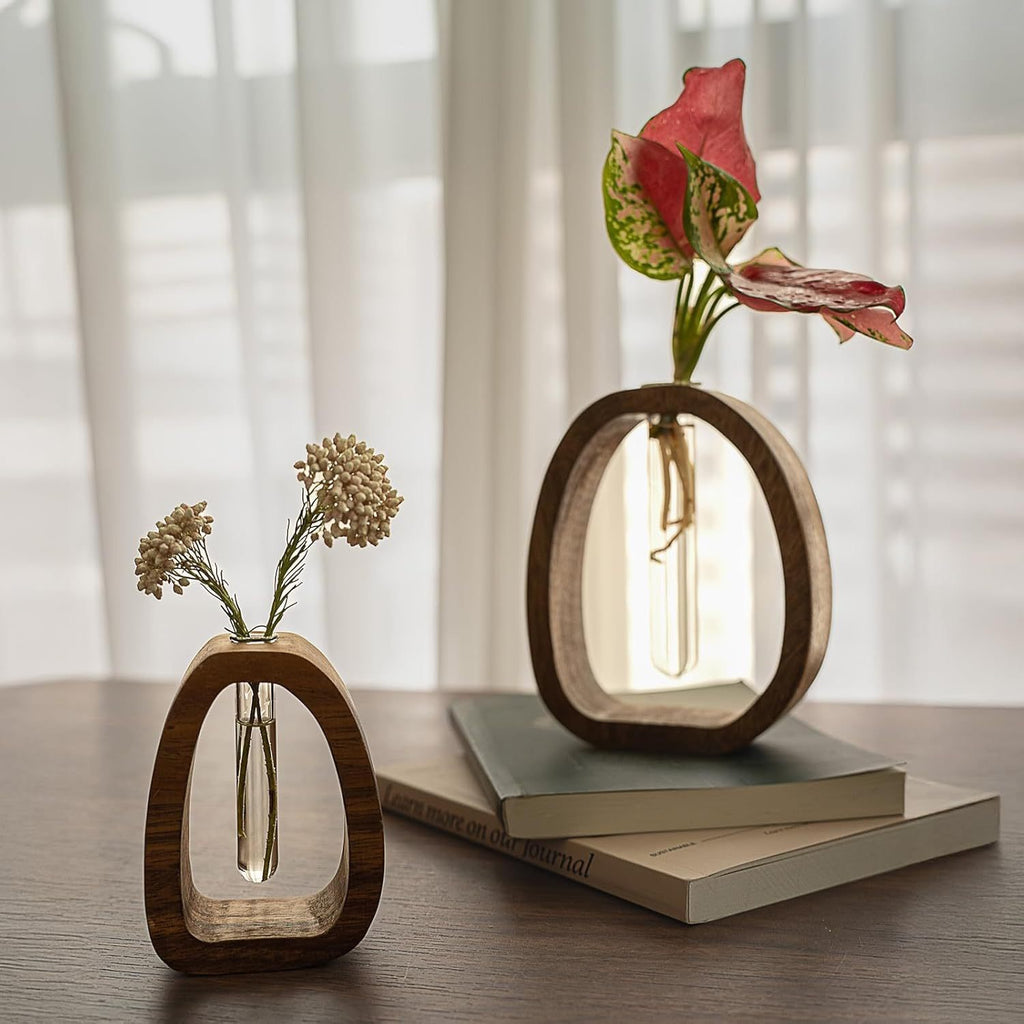 HaloBloom Walnut Propagation Vase | Modern Bud Vase