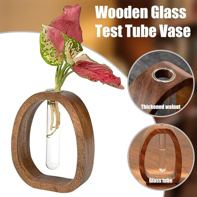 HaloBloom Walnut Propagation Vase | Modern Bud Vase
