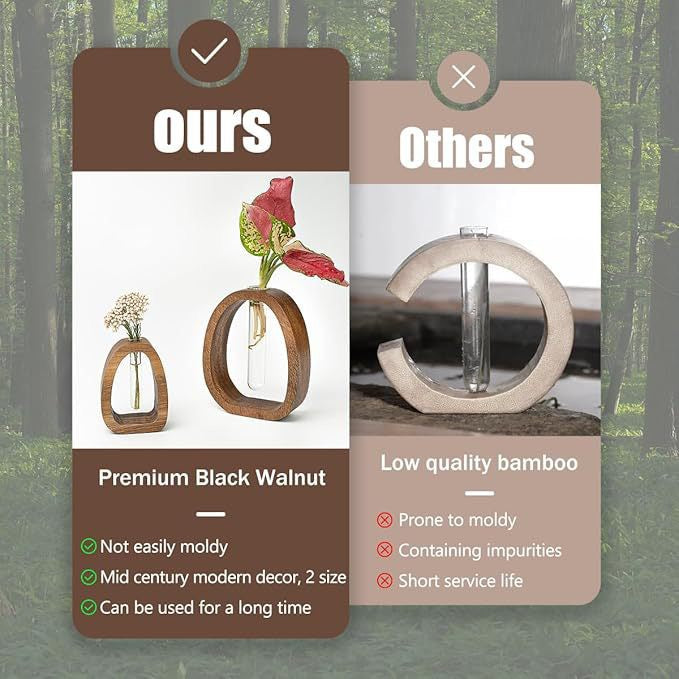 HaloBloom Walnut Propagation Vase | Modern Bud Vase