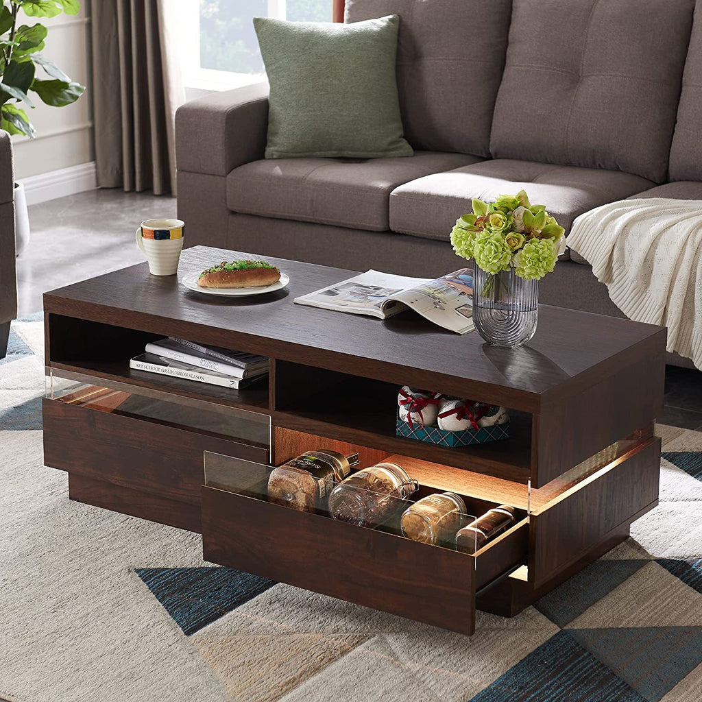 LumaGlow Modern LED Coffee Table with Open Storage Shelf
