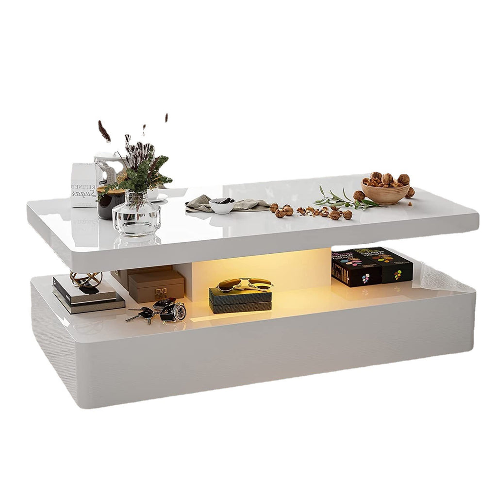LumaGlow Modern LED Coffee Table with Open Storage Shelf