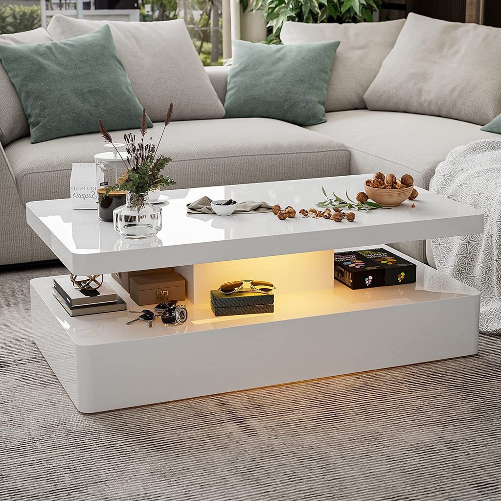 LumaGlow Modern LED Coffee Table with Open Storage Shelf
