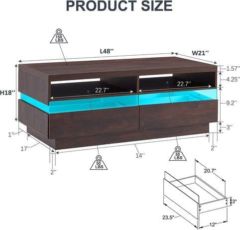 LumaGlow Modern LED Coffee Table with Open Storage Shelf